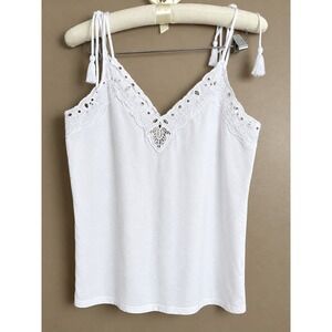 Express White Cotton Cami Tank Top Eyelet Boho Tassel Straps XS